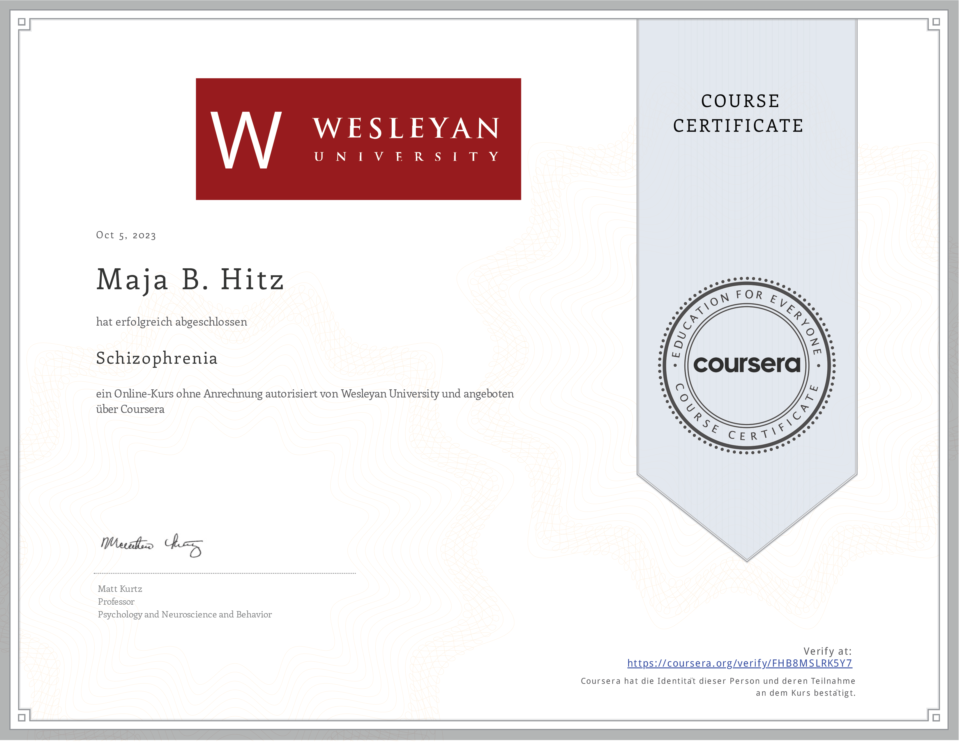 Certificate Schizophrenia